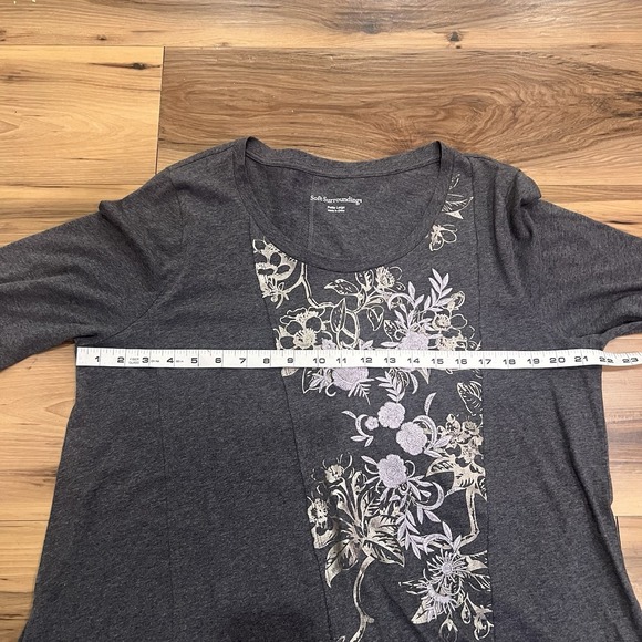 Soft Surroundings Top Petite Large Gray Floral Embroidered Lagenlook Tunic Boho - Picture 7 of 11